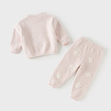 Dave&Bella Toddler Girls Pink/Khaki Cute Rabbit/Bear Print Thickened Warm Pajamas