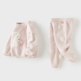 Dave&Bella Toddler Girls Pink/Khaki Cute Rabbit/Bear Print Thickened Warm Pajamas