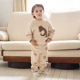 Dave&Bella Toddler Girls Pink/Khaki Cute Rabbit/Bear Print Thickened Warm Pajamas