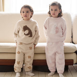 Dave&Bella Toddler Girls Pink/Khaki Cute Rabbit/Bear Print Thickened Warm Pajamas