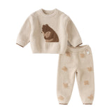 Dave&Bella Toddler Girls Pink/Khaki Cute Rabbit/Bear Print Thickened Warm Pajamas