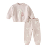 Dave&Bella Toddler Girls Pink/Khaki Cute Rabbit/Bear Print Thickened Warm Pajamas