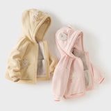 Dave&Bella Toddler Boys/Girls Yellow/Pink Hooded Cute Animal Print Fleece Soft Cozy Jackets