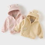 Dave&Bella Toddler Boys/Girls Yellow/Pink Hooded Cute Animal Print Fleece Soft Cozy Jackets