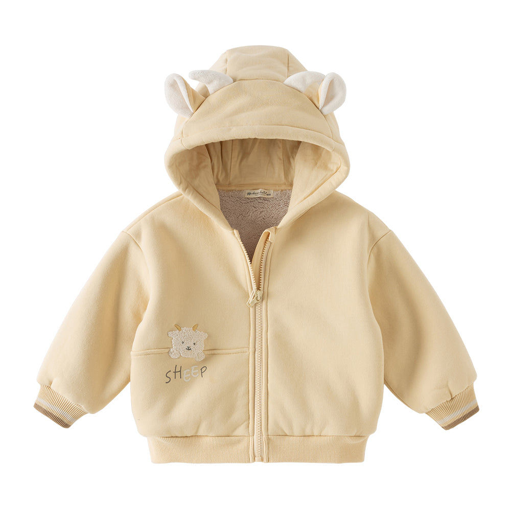 Dave&Bella Toddler Boys/Girls Yellow/Pink Hooded Cute Animal Print Fleece Soft Cozy Jackets