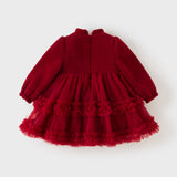 Dave&Bella Toddler Girls Red Floral Embroidery Chinese-Style A-line Tulle Party Thickened Dress