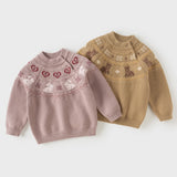 Dave&Bella Toddler Girls/Boys Khaki/Purple Pink Cute Animals Jacquard Soft Cozy Sweaters