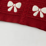 Dave&Bella Toddler Girls Red Fashion Bow Tie Print Mesh Christmas Cozy Skirt Suits