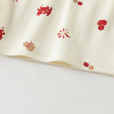 Dave&Bella Toddler Girls/Boys Red/Beige Festive Print Round Collar Soft Cozy Skin-friendly Pajamas