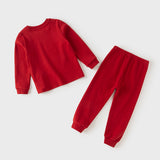 Dave&Bella Toddler Girls/Boys Red/Beige Festive Print Round Collar Soft Cozy Skin-friendly Pajamas