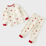 Dave&Bella Toddler Girls/Boys Red/Beige Festive Print Round Collar Soft Cozy Skin-friendly Pajamas
