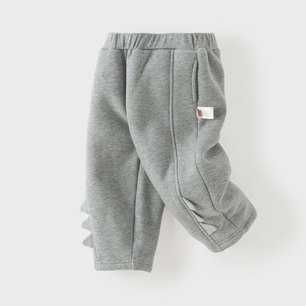 Dave&Bela Toddler Boys Gray Simple Fleece Thickened Warm Cozy Jogger Pants