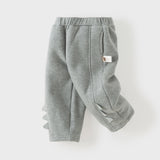 Dave&Bela Toddler Boys Gray Simple Fleece Thickened Warm Cozy Jogger Pants