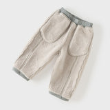 Dave&Bela Toddler Boys Gray Simple Fleece Thickened Warm Cozy Jogger Pants