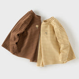 Dave&Bella Toddler Boys Yellow/Brown Striped Turtle Fleece Versatile T-shirts