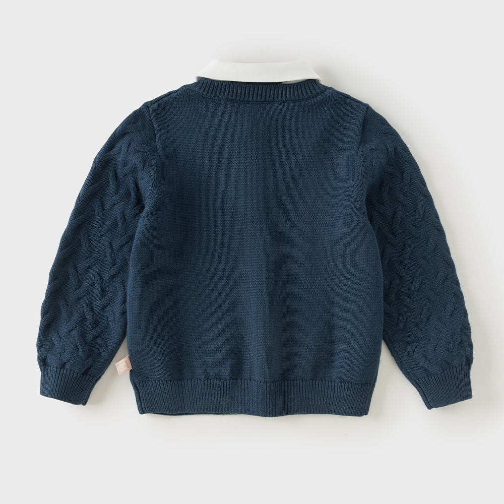 Dave&Bella Toddler Boys Dark Navy Turndown Collar Soft Cozy Preppy Sweaters