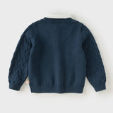 Dave&Bella Toddler Boys Dark Navy Turndown Collar Soft Cozy Preppy Sweaters