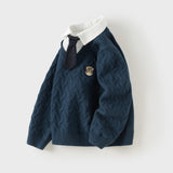 Dave&Bella Toddler Boys Dark Navy Turndown Collar Soft Cozy Preppy Sweaters