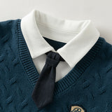 Dave&Bella Toddler Boys Dark Navy Turndown Collar Soft Cozy Preppy Sweaters