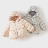 Dave&Bella Toddler Girls  Purple/Orange Sweet Floral Print Hooded Puffer Down Coats