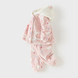 Dave&Bella Toddler Girls Pink Sweet Bow Tie Print Hooded Fleece Soft Cozy Skin-friendly Pajamas