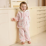 Dave&Bella Toddler Girls Pink Sweet Bow Tie Print Hooded Fleece Soft Cozy Skin-friendly Pajamas