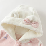 Dave&Bella Toddler Girls Pink Sweet Bow Tie Print Hooded Fleece Soft Cozy Skin-friendly Pajamas