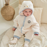 Dave&Bella Baby Girls/Boys Light Pink/White Cute Animals Hooded Soft Cotton Rompers