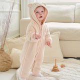 Dave&Bella Baby Girls/Boys Light Pink/White Cute Animals Hooded Soft Cotton Rompers