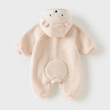 Dave&Bella Baby Girls/Boys Light Pink/White Cute Animals Hooded Soft Cotton Rompers