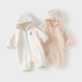 Dave&Bella Baby Girls/Boys Light Pink/White Cute Animals Hooded Soft Cotton Rompers
