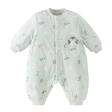 Dave&Bella Baby Boys Blue Cute Penguin Print Thickened Comfortable Cotton Rompers