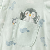 Dave&Bella Baby Boys Blue Cute Penguin Print Thickened Comfortable Cotton Rompers