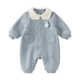 Dave&Bella Baby Boys Grey Blue Doll Collar Cute Penguin Print Breathable Comfortable Rompers
