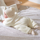 Dave&Bella Winter Baby Girls White Fleece Cozy Soft Cotton Thickened Rompers