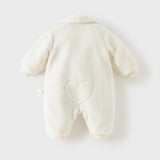 Dave&Bella Winter Baby Girls White Fleece Cozy Soft Cotton Thickened Rompers