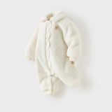 Dave&Bella Winter Baby Girls White Fleece Cozy Soft Cotton Thickened Rompers