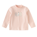 Dave&Bella Toddler Girls Pink/Grey Cute Animals Print Turtle Mock Fleece T-shirts