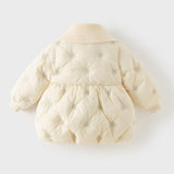 Dave&Bella Toddler Girls White A-line Turndown Collar Snowflake print Puffer Down Coats