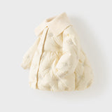 Dave&Bella Toddler Girls White A-line Turndown Collar Snowflake print Puffer Down Coats