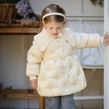 Dave&Bella Toddler Girls White A-line Turndown Collar Snowflake print Puffer Down Coats