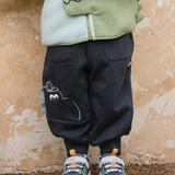 Dave&Bela Toddler Boys/Girls Navy/Purple Cute Dinosaur Fleece Warm Cozy Jogger Pants