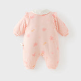 Dave&Bella Toddler Girls Red/Pink Doll Collar Sweet Cute Rabbit Print Soft Cozy Cotton Comfortable Rompers