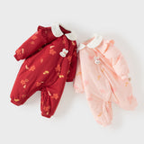 Dave&Bella Toddler Girls Red/Pink Doll Collar Sweet Cute Rabbit Print Soft Cozy Cotton Comfortable Rompers