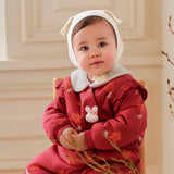 Dave&Bella Toddler Girls Red/Pink Doll Collar Sweet Cute Rabbit Print Soft Cozy Cotton Comfortable Rompers