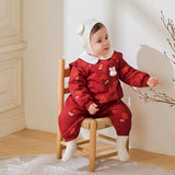 Dave&Bella Toddler Girls Red/Pink Doll Collar Sweet Cute Rabbit Print Soft Cozy Cotton Comfortable Rompers