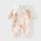 Dave&Bella Baby Girls Pink Floral Print Fleece Soft Comfortable Cotton Hooded Rompers