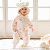 Dave&Bella Baby Girls Pink Floral Print Fleece Soft Comfortable Cotton Hooded Rompers