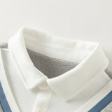 Dave&Bella Toddler Boys Grey Preppy Faux Two‑Piece Classic Fleece Cozy Sweatshirts