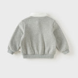 Dave&Bella Toddler Boys Grey Preppy Faux Two‑Piece Classic Fleece Cozy Sweatshirts